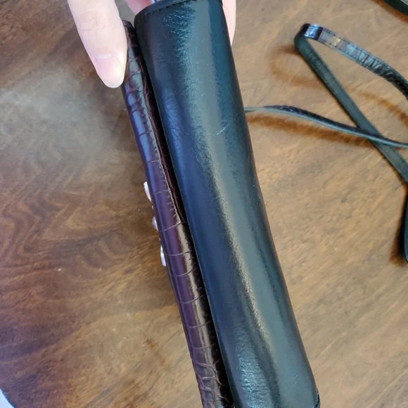 Sold! BRIGHTON Black Leather w/Brown Croc Mini Purse Crossbody Organizer Handbag - Picture 5 of 10